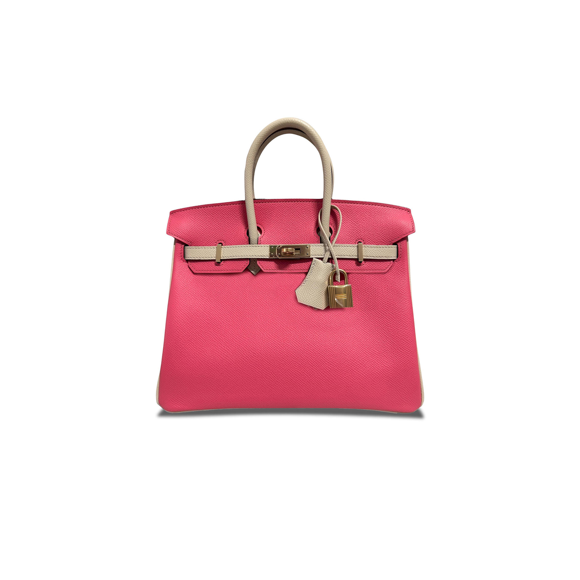 H**me5 BIRKIN 25 EPSON LEATHER LIPSTICK POWDER MILKSHAKE WHITE GOLD BUCKLE HANDMADE BAG 19193202 (25*20*13cm) Master Quality